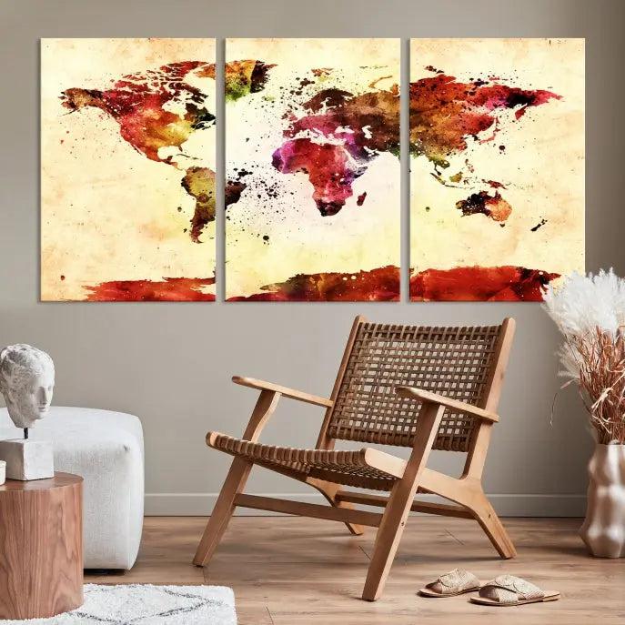 Watercolor World Map Wall Art Canvas Print 