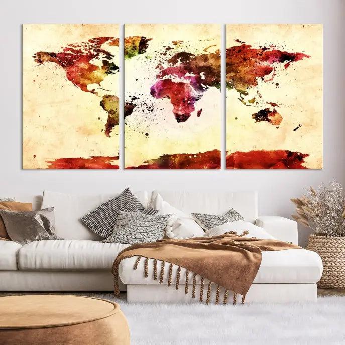 Watercolor World Map Wall Art Canvas Print 