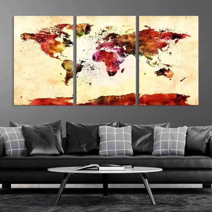 Watercolor World Map Wall Art Canvas Print 