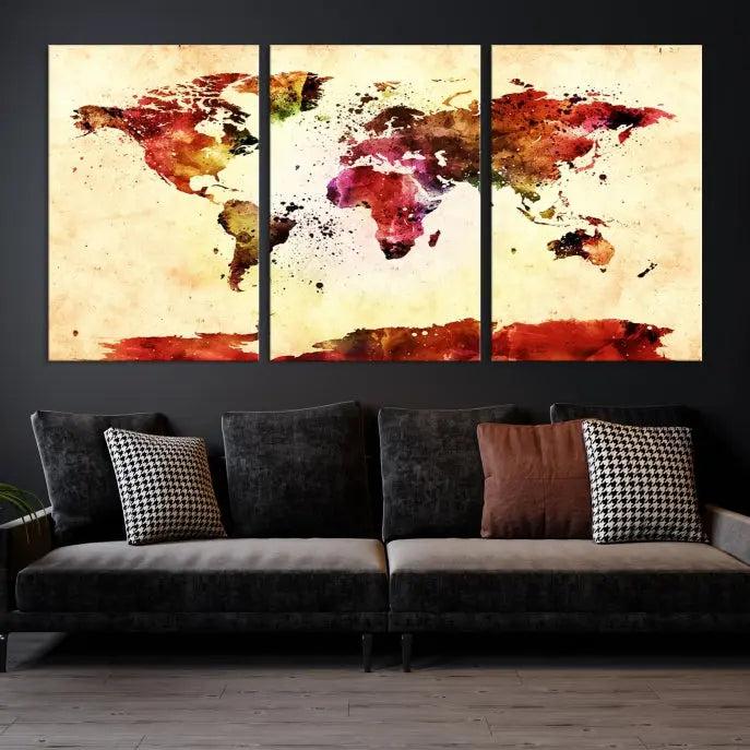 Watercolor World Map Wall Art Canvas Print 