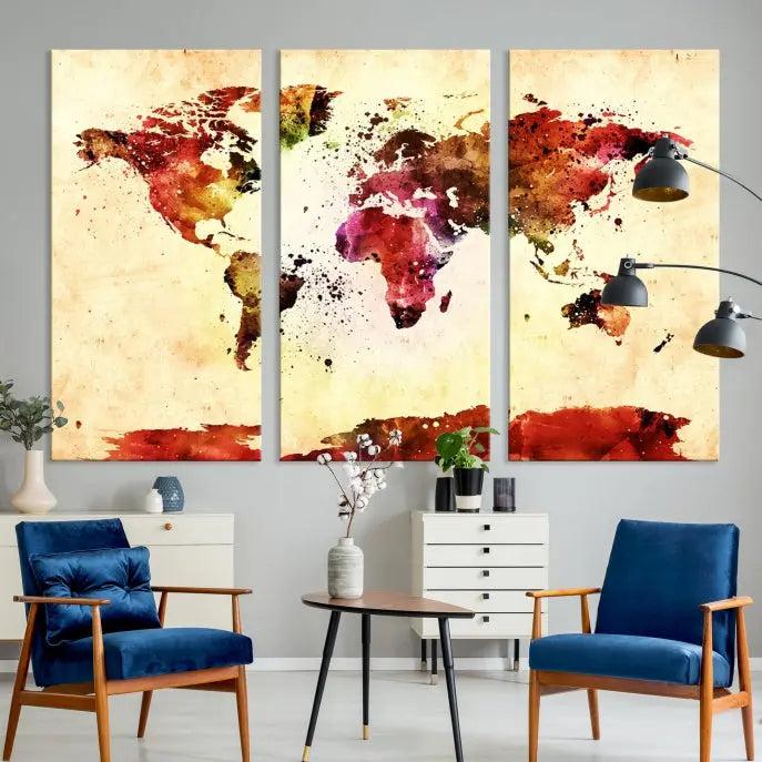 Watercolor World Map Wall Art Canvas Print 