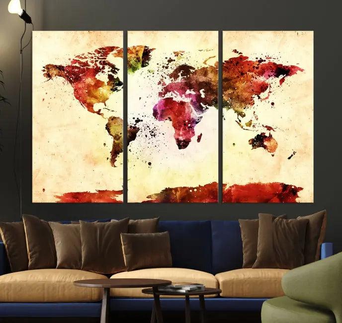 Watercolor World Map Wall Art Canvas Print 