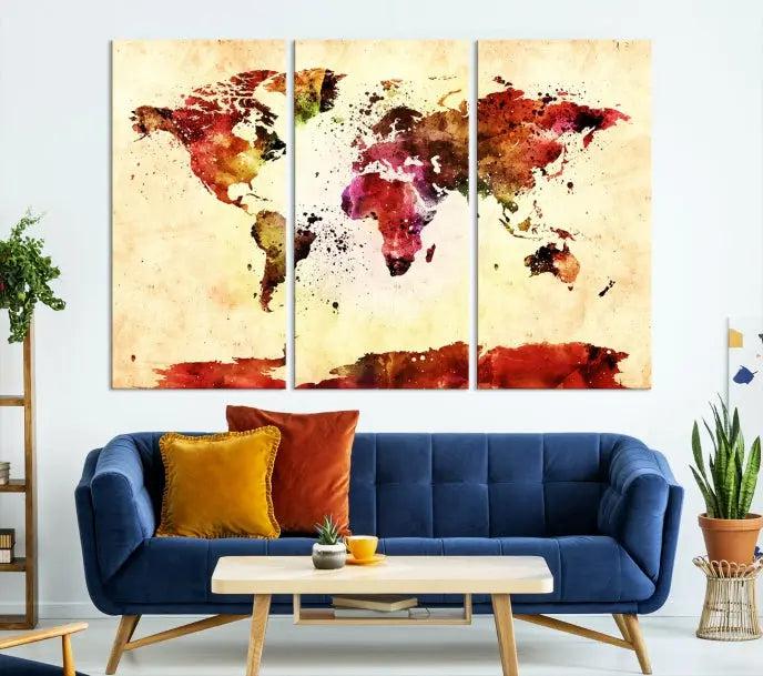 Watercolor World Map Wall Art Canvas Print 