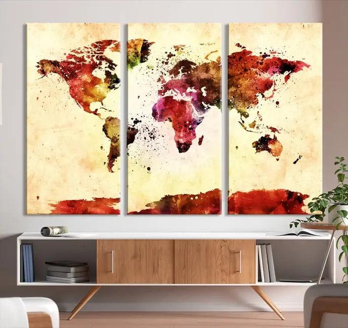 Watercolor World Map Wall Art Canvas Print 