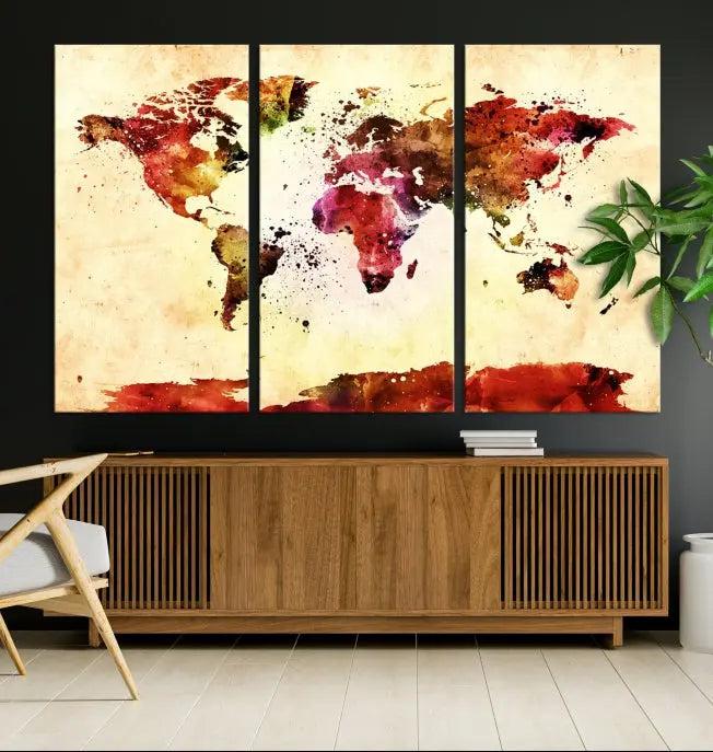 Watercolor World Map Wall Art Canvas Print 