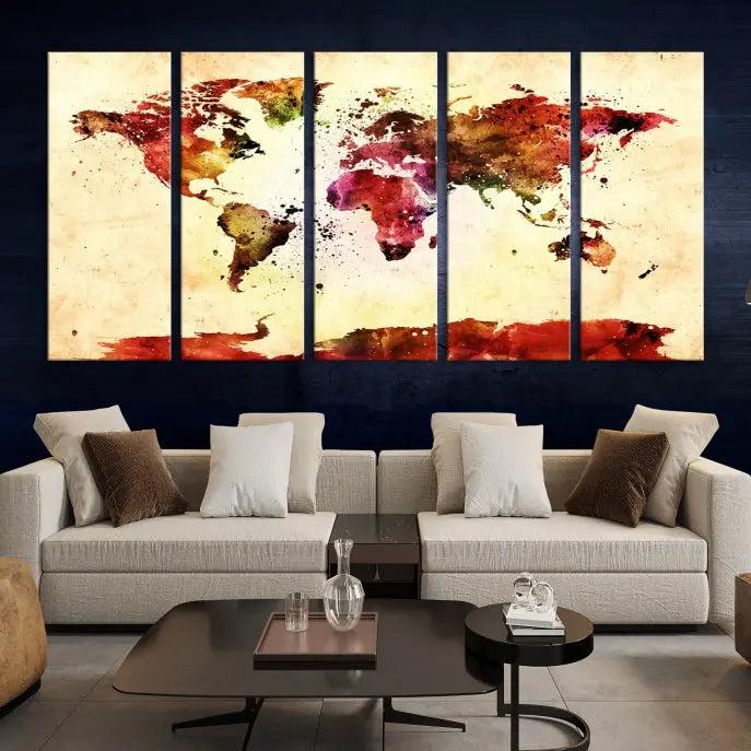 Watercolor World Map Wall Art Canvas Print 