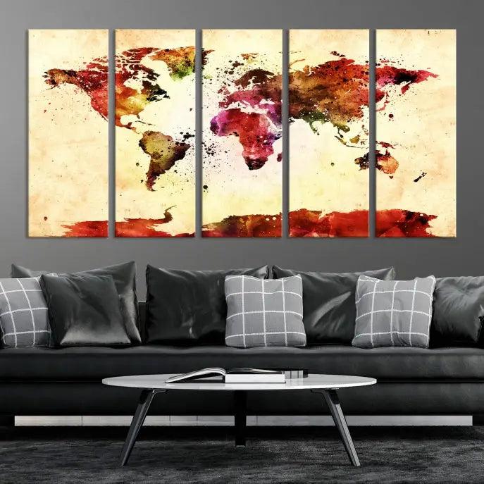 Watercolor World Map Wall Art Canvas Print 