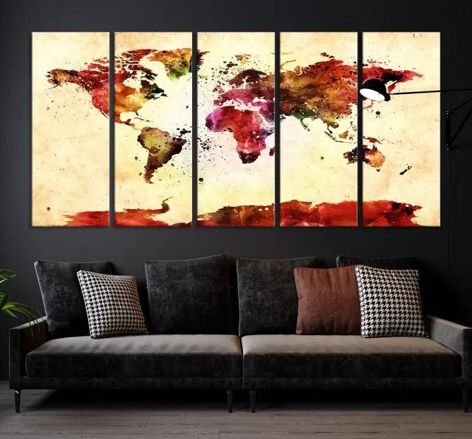 Watercolor World Map Wall Art Canvas Print 