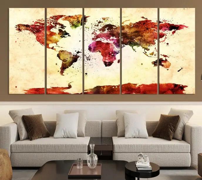 Watercolor World Map Wall Art Canvas Print 