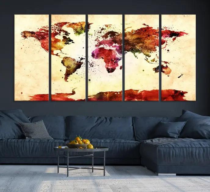 Watercolor World Map Wall Art Canvas Print 