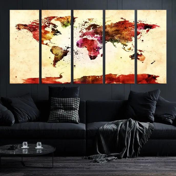 Watercolor World Map Wall Art Canvas Print 