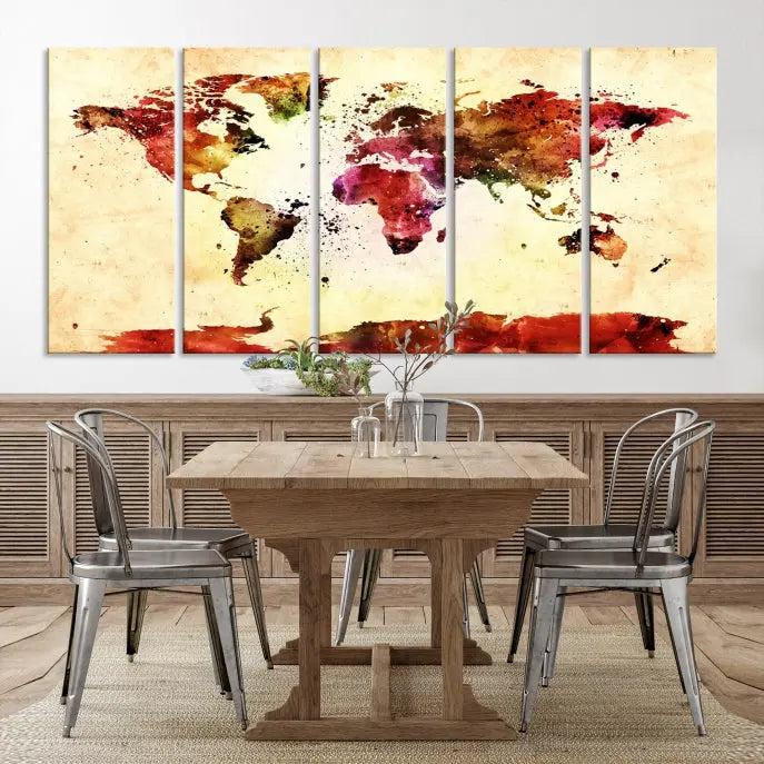 Watercolor World Map Wall Art Canvas Print 