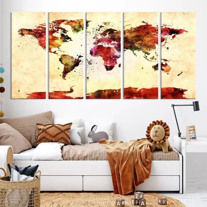 Watercolor World Map Wall Art Canvas Print 