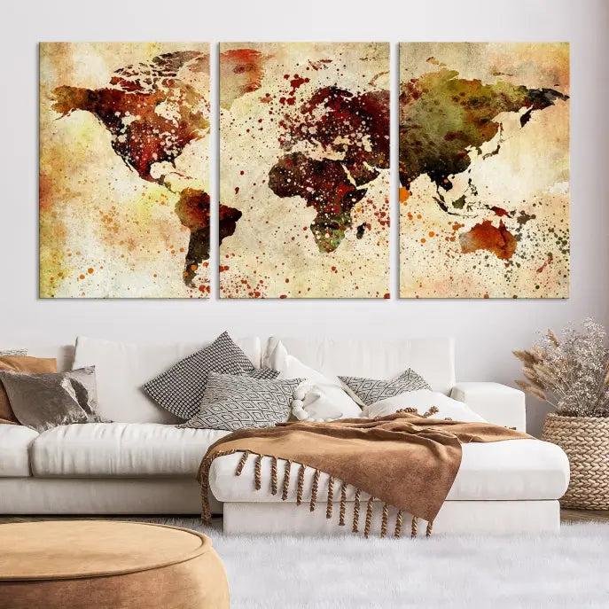 Watercolor World Map Wall Art Canvas Print 