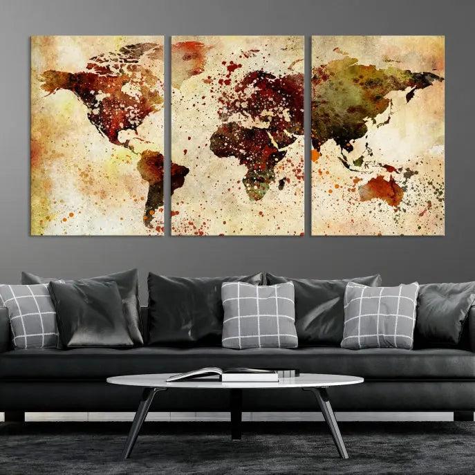 Watercolor World Map Wall Art Canvas Print 