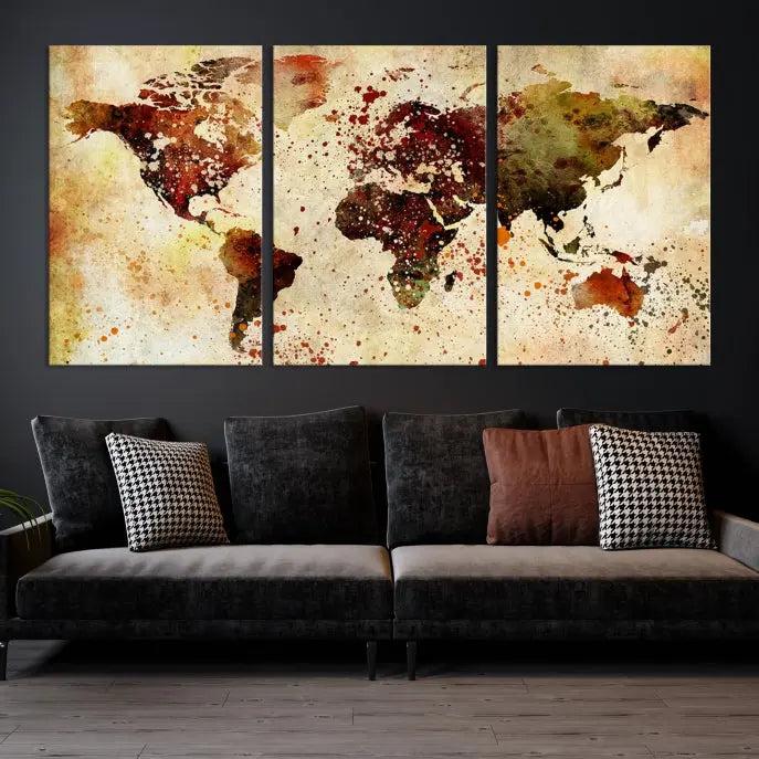 Watercolor World Map Wall Art Canvas Print 