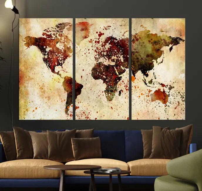 Watercolor World Map Wall Art Canvas Print 