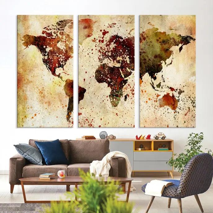 Watercolor World Map Wall Art Canvas Print 