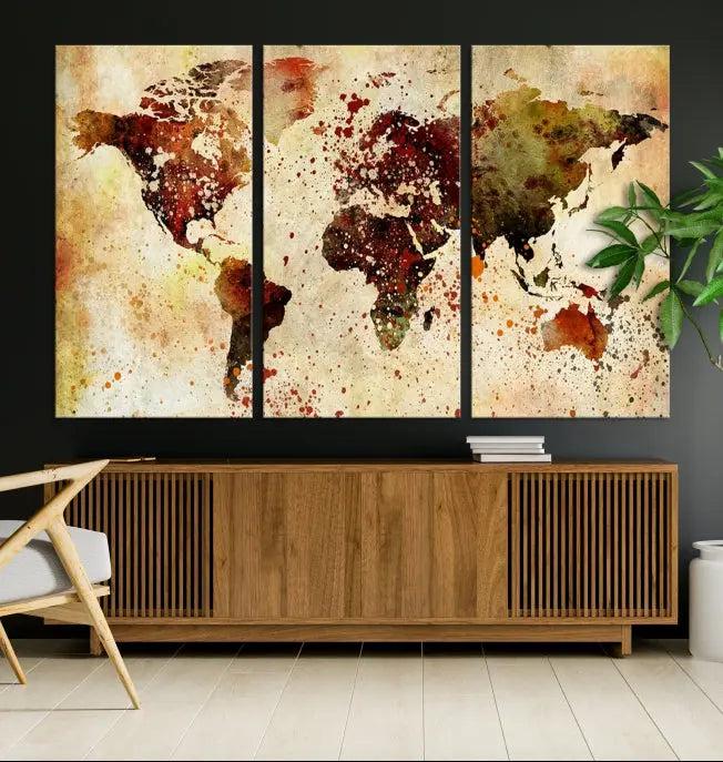 Watercolor World Map Wall Art Canvas Print 