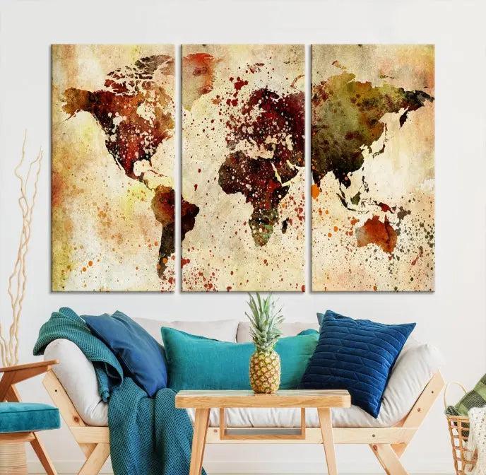 Watercolor World Map Wall Art Canvas Print 