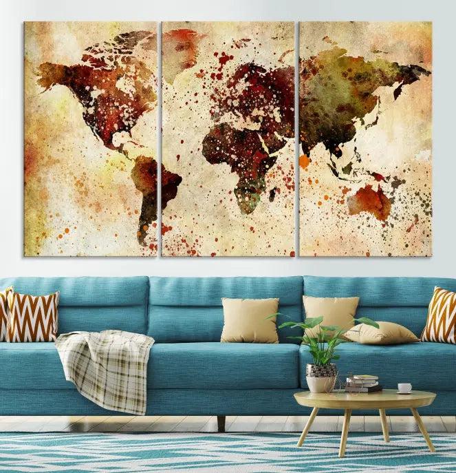 Watercolor World Map Wall Art Canvas Print 