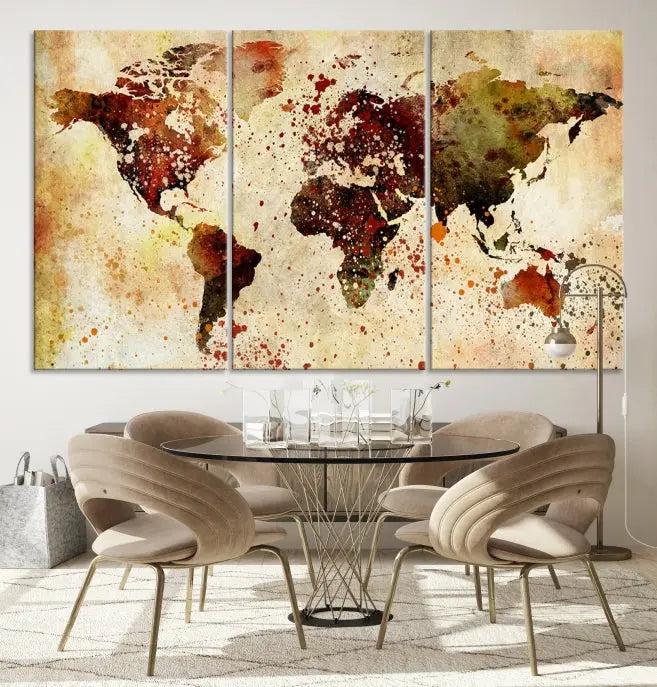 Watercolor World Map Wall Art Canvas Print 