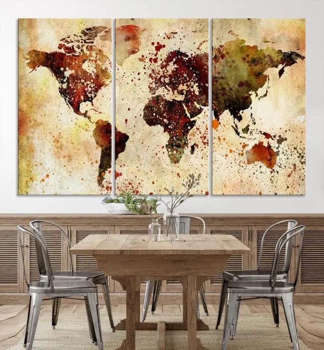 Watercolor World Map Wall Art Canvas Print 