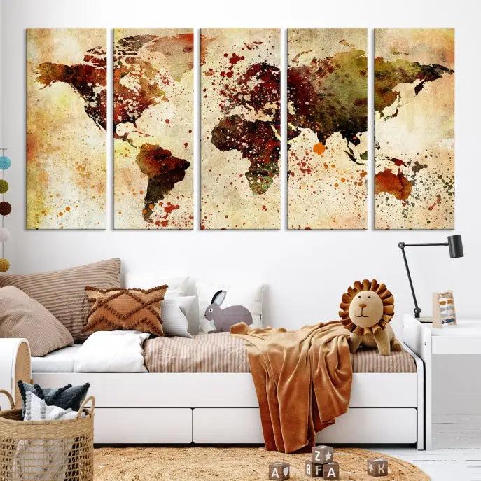 Watercolor World Map Wall Art Canvas Print 