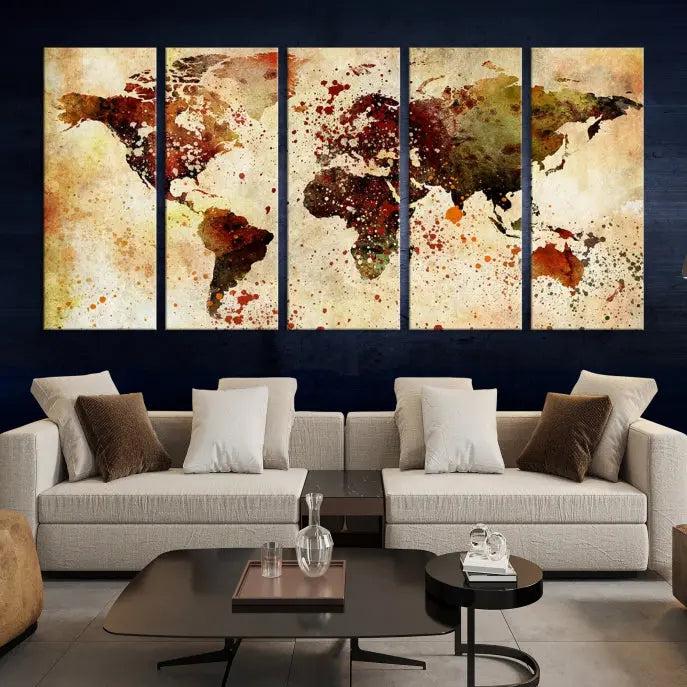 Watercolor World Map Wall Art Canvas Print 