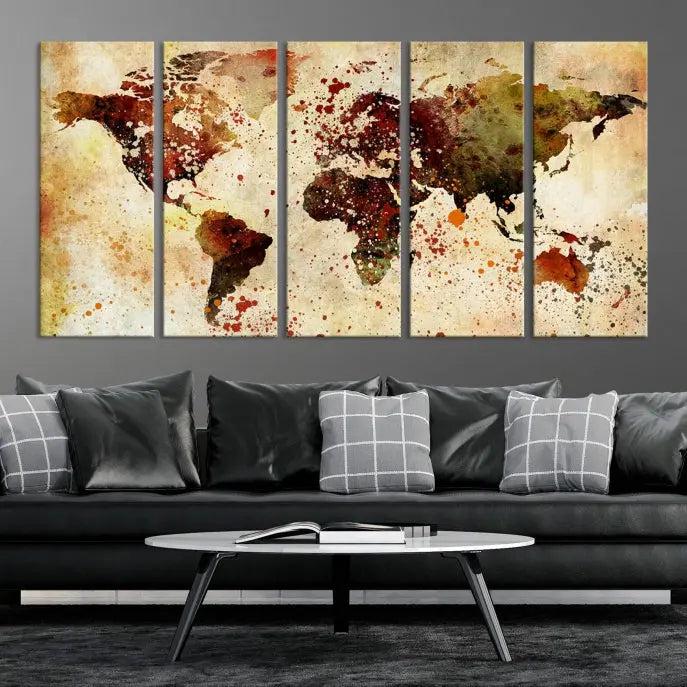 Watercolor World Map Wall Art Canvas Print 