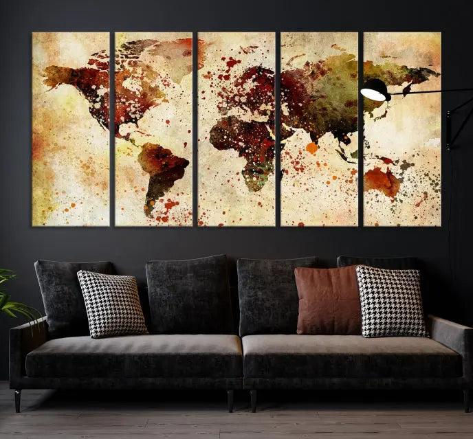 Watercolor World Map Wall Art Canvas Print 