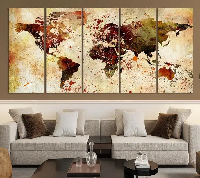 Watercolor World Map Wall Art Canvas Print 