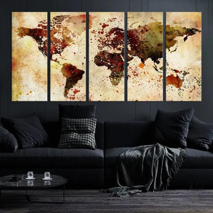 Watercolor World Map Wall Art Canvas Print 