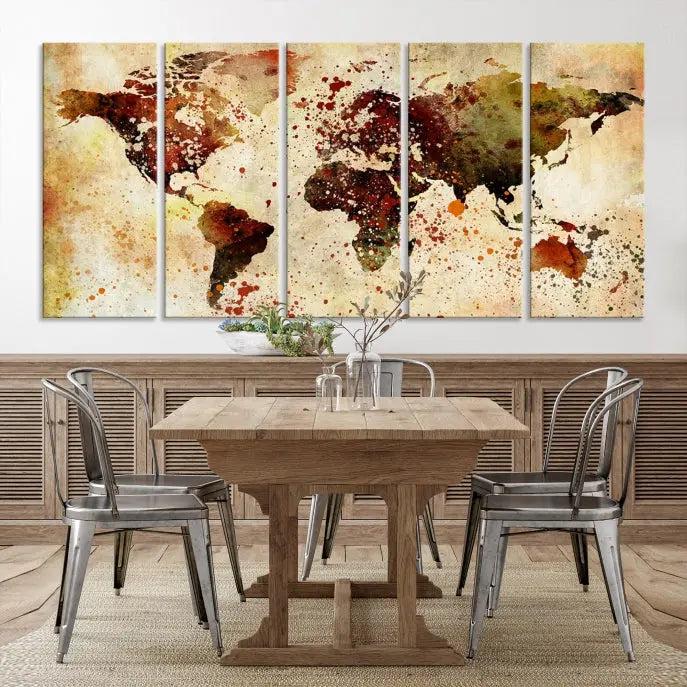 Watercolor World Map Wall Art Canvas Print 