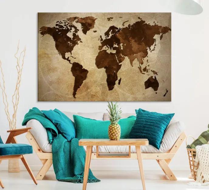 Watercolor World Map Wall Art Canvas Print 