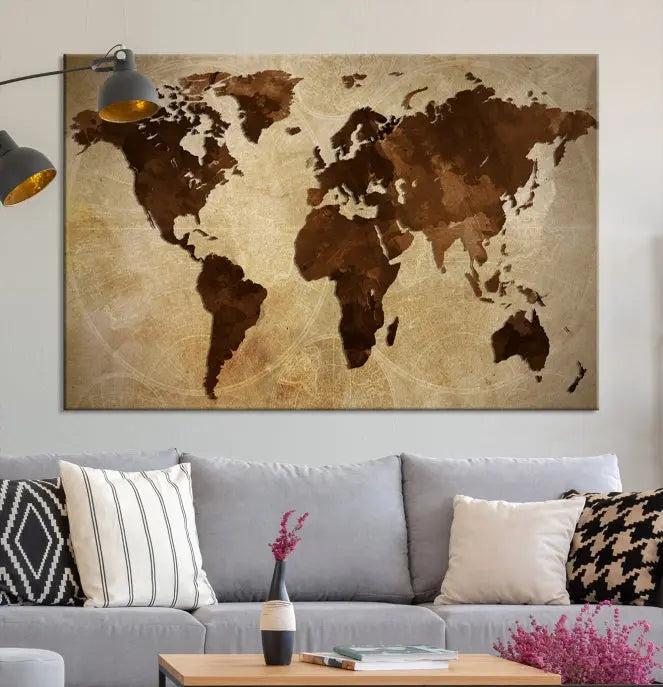 Watercolor World Map Wall Art Canvas Print 