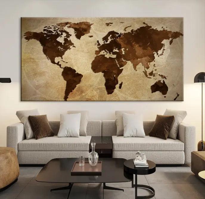 Watercolor World Map Wall Art Canvas Print 