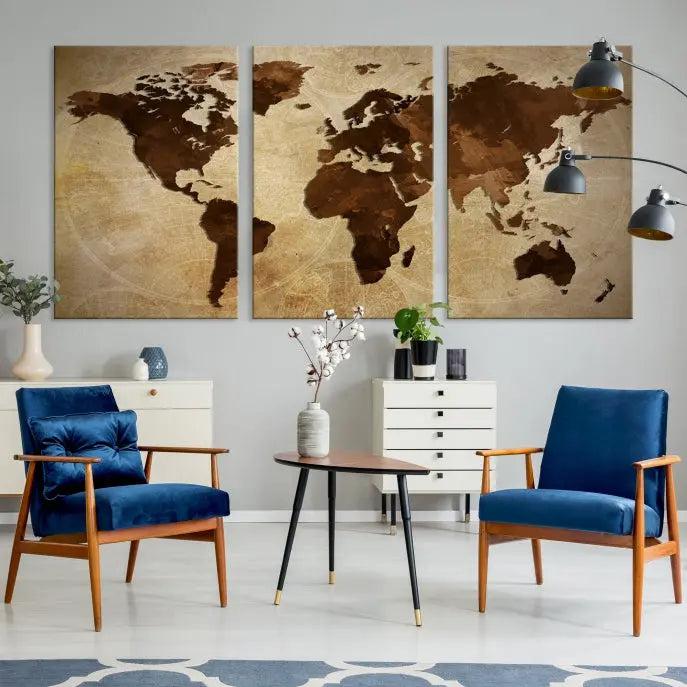 Watercolor World Map Wall Art Canvas Print 