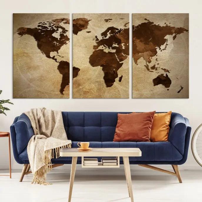 Watercolor World Map Wall Art Canvas Print 