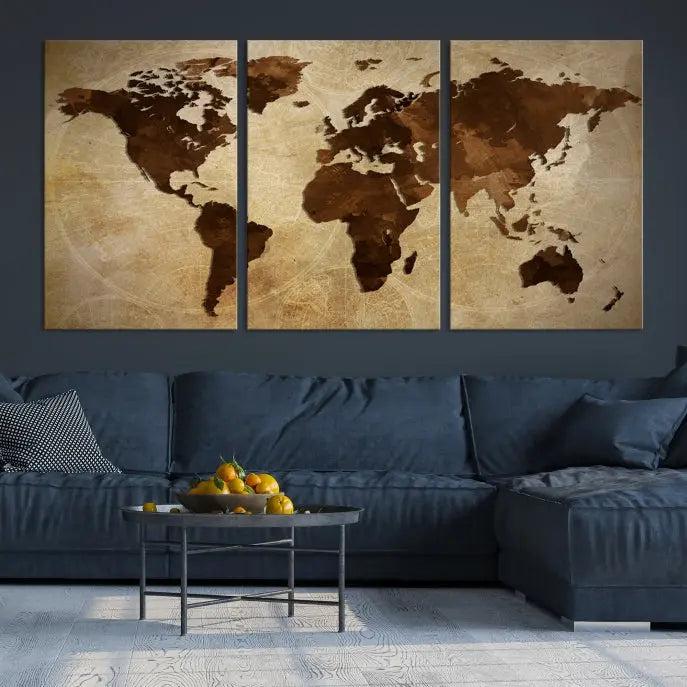 Watercolor World Map Wall Art Canvas Print 