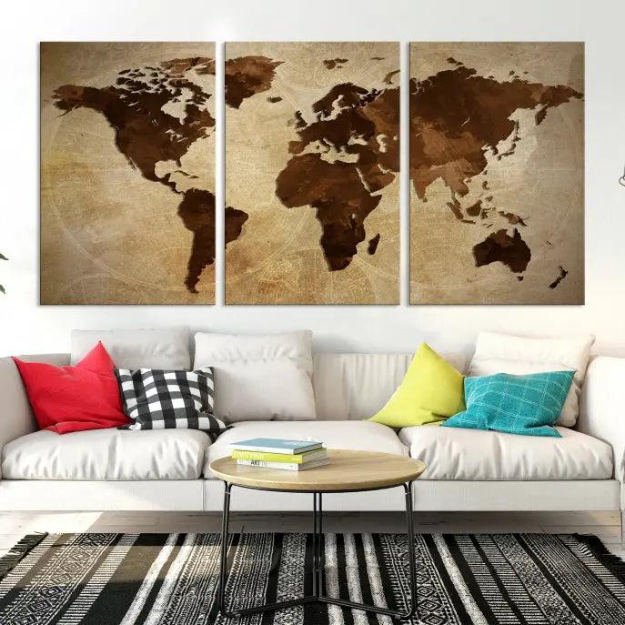 Watercolor World Map Wall Art Canvas Print 