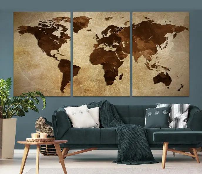 Watercolor World Map Wall Art Canvas Print 