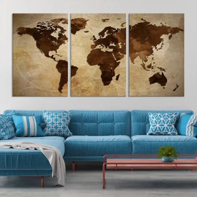 Watercolor World Map Wall Art Canvas Print 