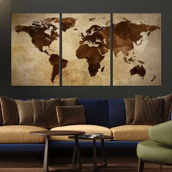 Watercolor World Map Wall Art Canvas Print 