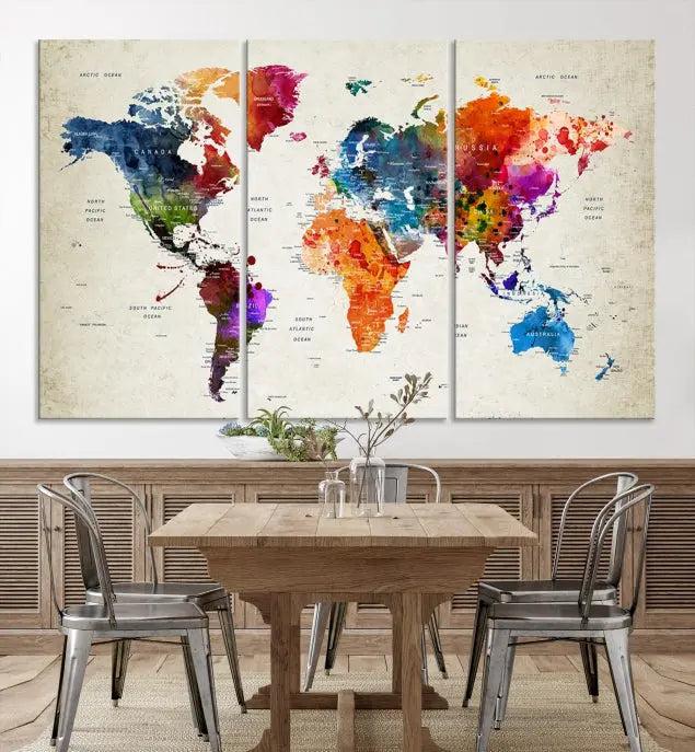 Watercolor World Map Wall Art Canvas Print 