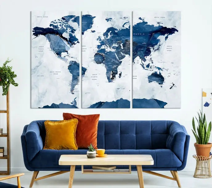 A Watercolor World Map Wall Art Canvas Print, crafted on museum-quality canvas and finished with a UV-protective coating, is an elegant addition to your home decor. Enjoy free shipping when you add this beautiful piece to your collection.