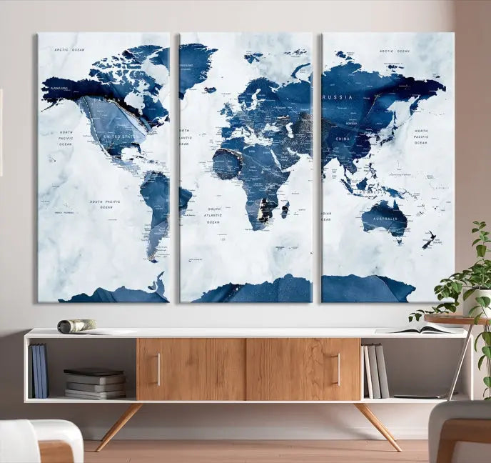 A Watercolor World Map Wall Art Canvas Print, crafted on museum-quality canvas and finished with a UV-protective coating, is an elegant addition to your home decor. Enjoy free shipping when you add this beautiful piece to your collection.