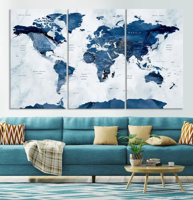 A Watercolor World Map Wall Art Canvas Print, crafted on museum-quality canvas and finished with a UV-protective coating, is an elegant addition to your home decor. Enjoy free shipping when you add this beautiful piece to your collection.