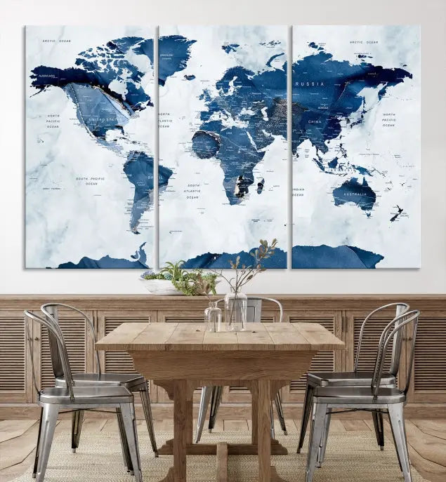 A Watercolor World Map Wall Art Canvas Print, crafted on museum-quality canvas and finished with a UV-protective coating, is an elegant addition to your home decor. Enjoy free shipping when you add this beautiful piece to your collection.