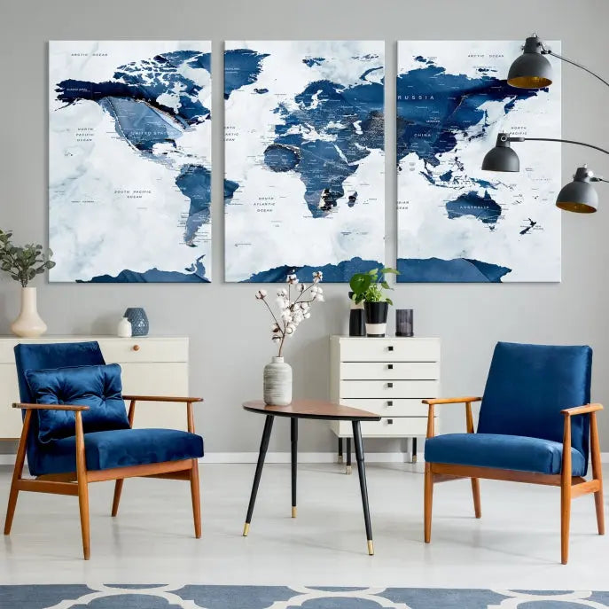 A Watercolor World Map Wall Art Canvas Print, crafted on museum-quality canvas and finished with a UV-protective coating, is an elegant addition to your home decor. Enjoy free shipping when you add this beautiful piece to your collection.